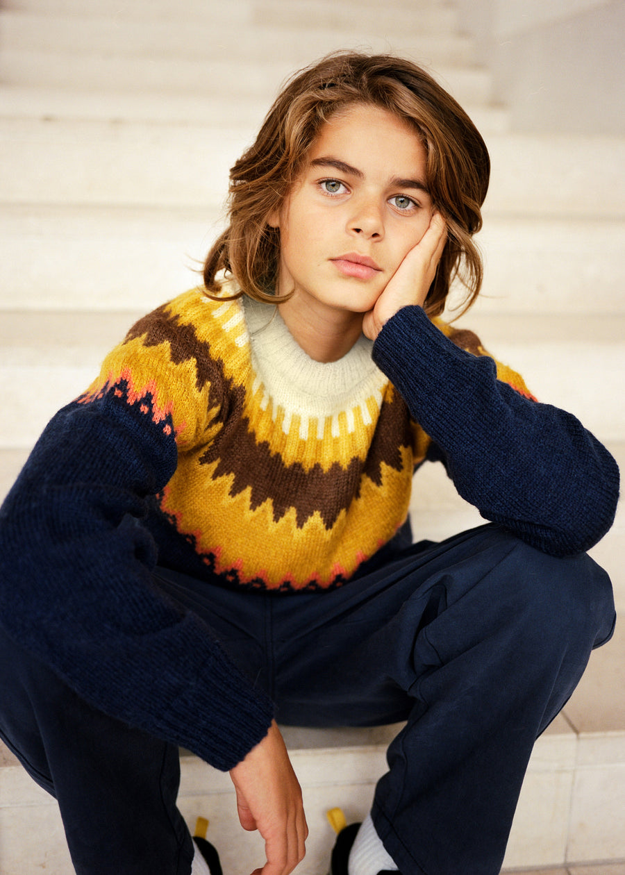 BAE WOOLEN SWEATER - NAVY/MUSTARD