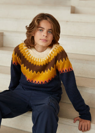 BAE WOOLEN SWEATER - NAVY/MUSTARD