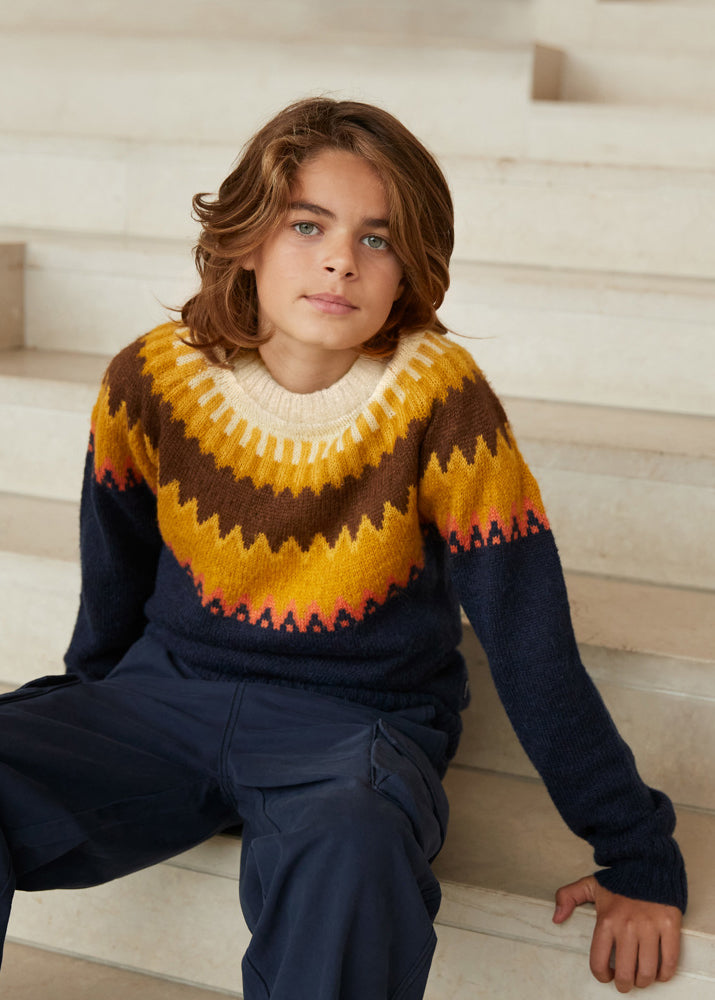 BAE WOOLEN SWEATER - NAVY/MUSTARD