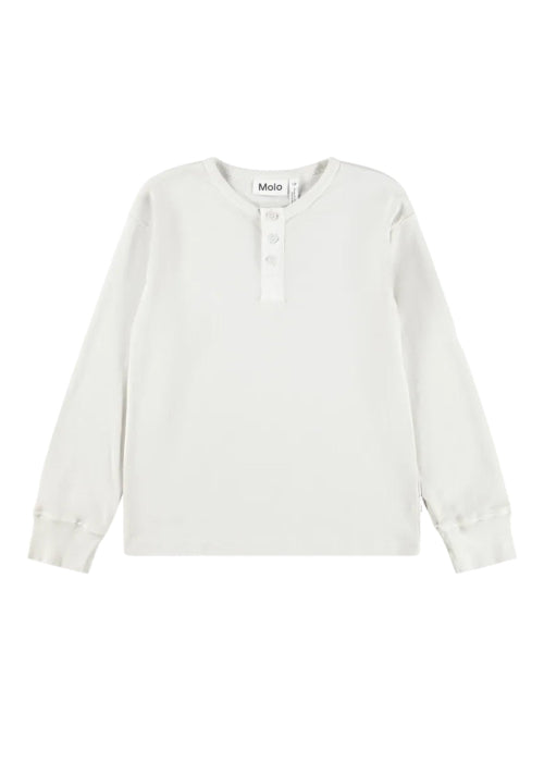 White long-sleeve shirt on a white background with 'Molo' branding.