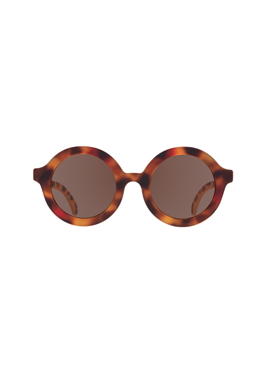Round sunglasses with tortoiseshell frame on a white background