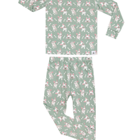 Children's pajama set with floral pattern on a white background