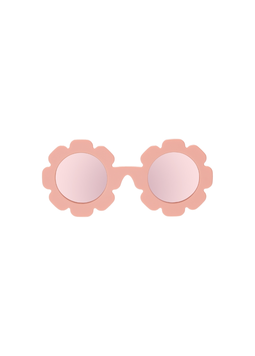 Pink sunglasses with floral designs on a white background