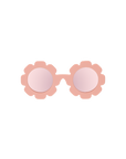 Pink sunglasses with floral designs on a white background