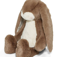 Brown plush bunny toy on a white background