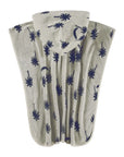 Folded towel with blue floral pattern on a white background