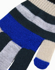 Striped glove with blue, black, and beige colors on a white background