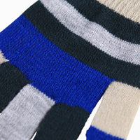 Striped glove with blue, black, and beige colors on a white background
