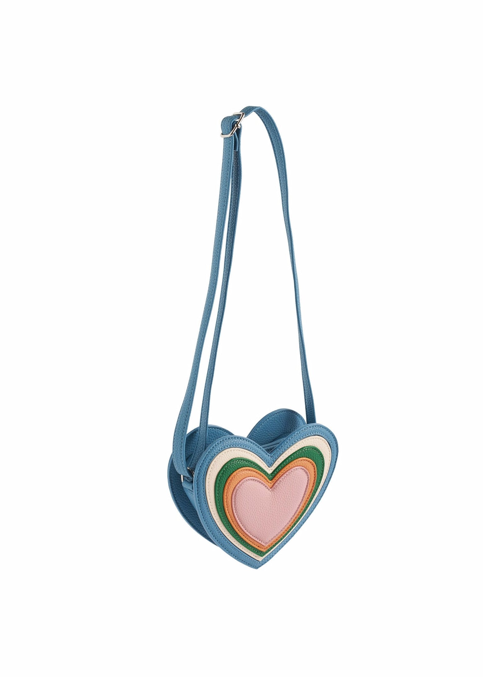 Heart-shaped bag with a colorful interior on a white background