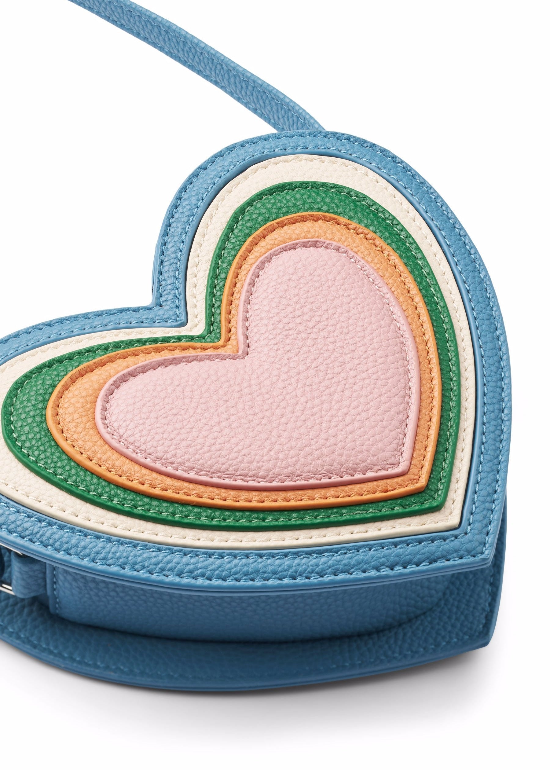 Heart-shaped bag with colorful rim on a white background