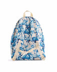 Backpack with blue floral pattern on a white background