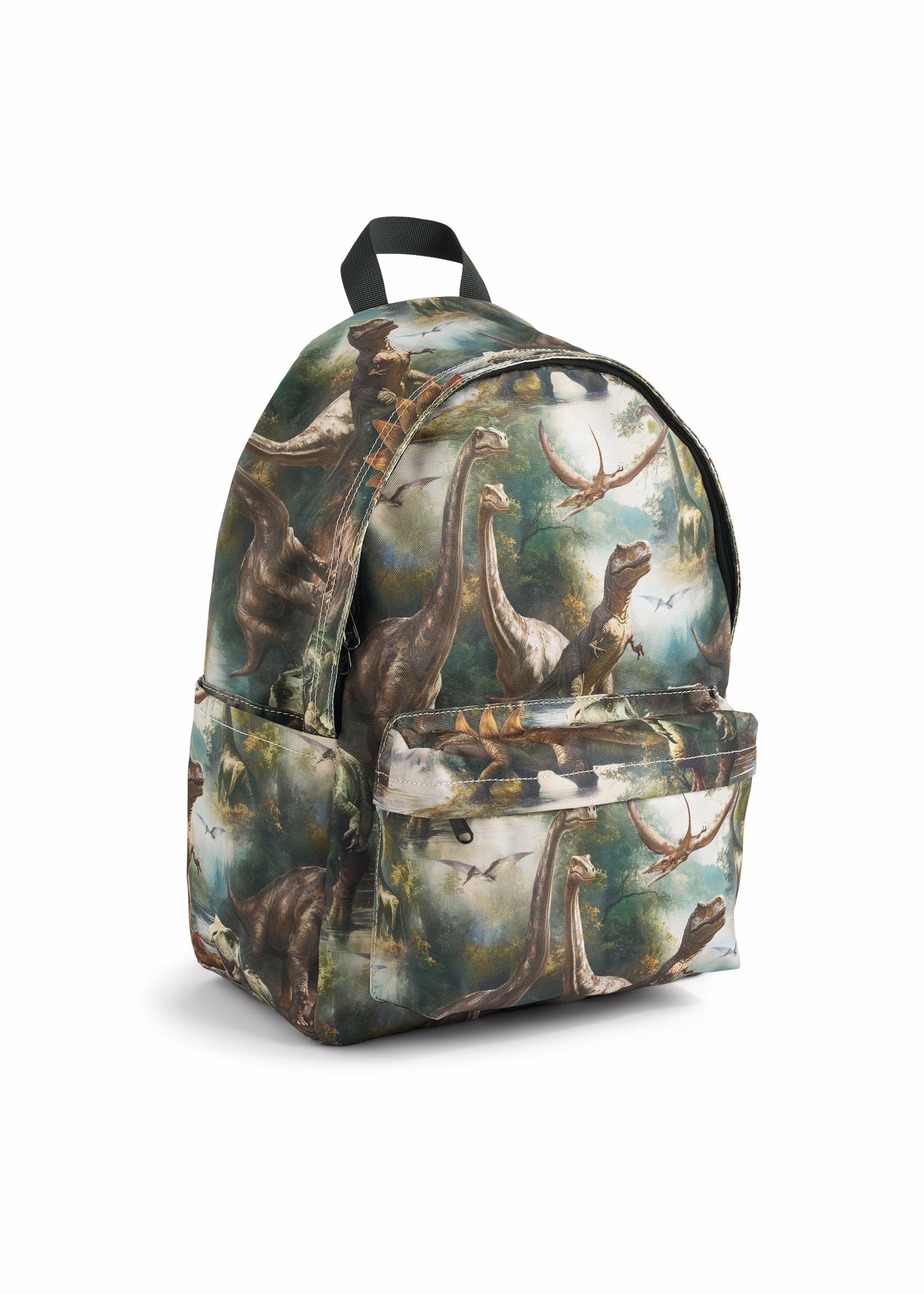Backpack with nature-themed design on a white background