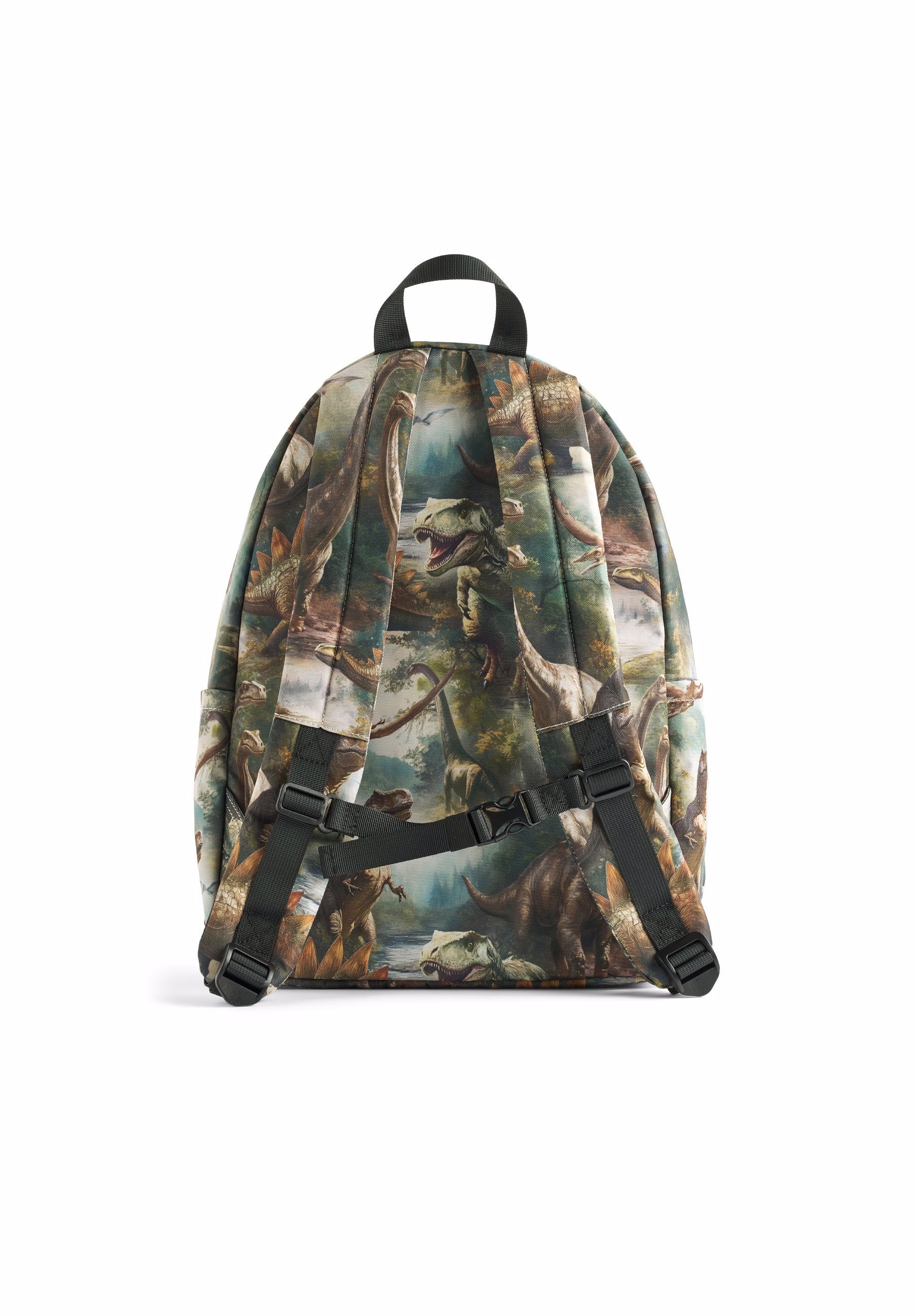 Camouflage-patterned backpack on a white background