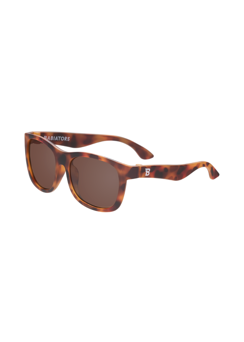 Sunglasses with tortoiseshell frame and brown lenses on a white background