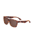 Sunglasses with tortoiseshell frame and brown lenses on a white background