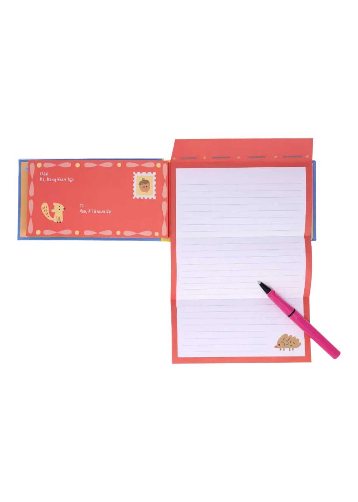 Notepad with pen and envelope on a white background