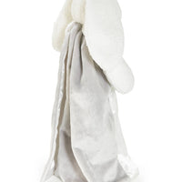 White baby blanket with bunny ears on a white background