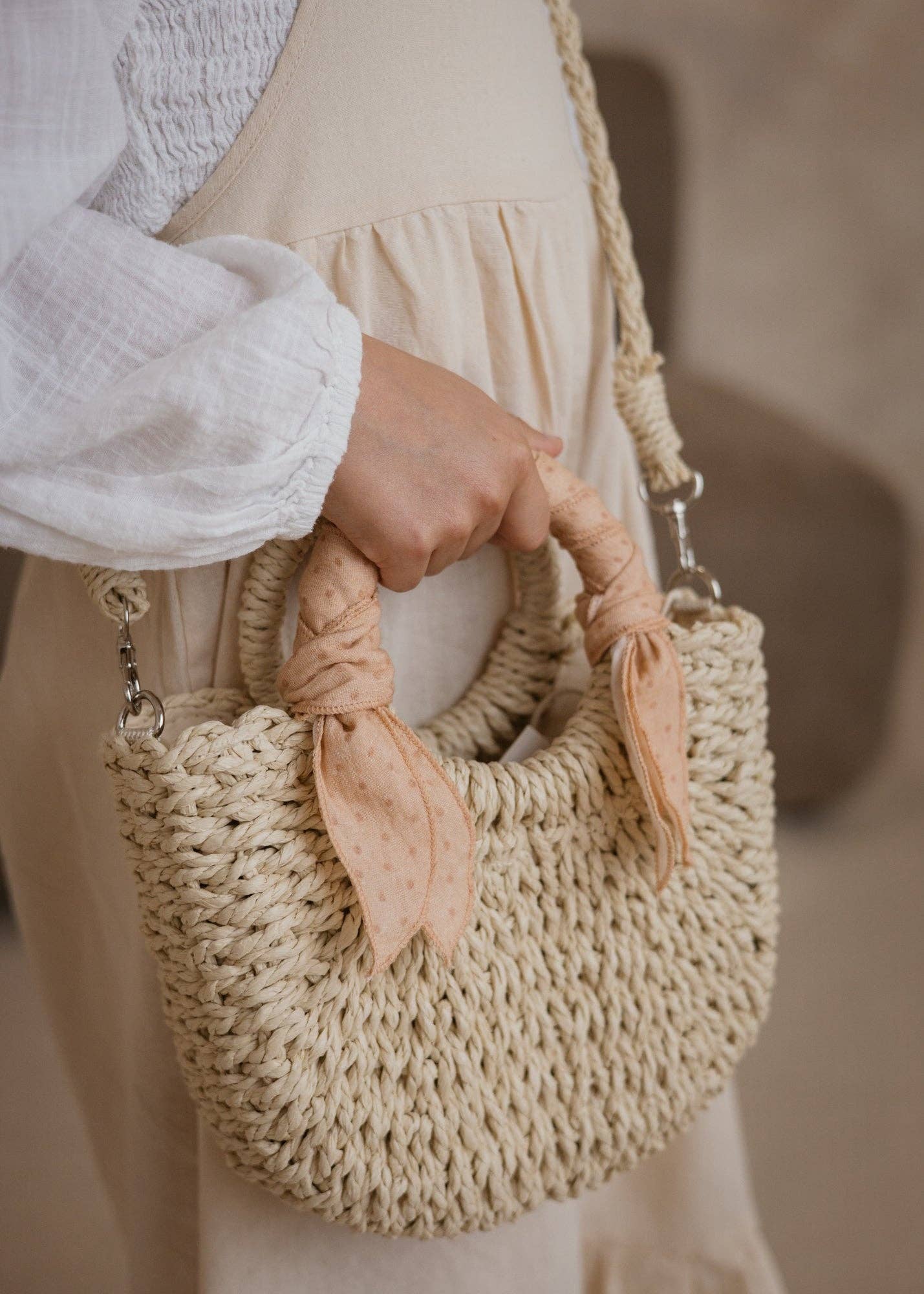 MINI STRAW BAG - BLUSH DOTS