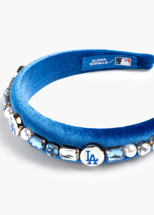 Blue headband with decorative elements and MLB logo on a white background