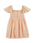 Peach-colored dress with ruffled sleeves on a white background