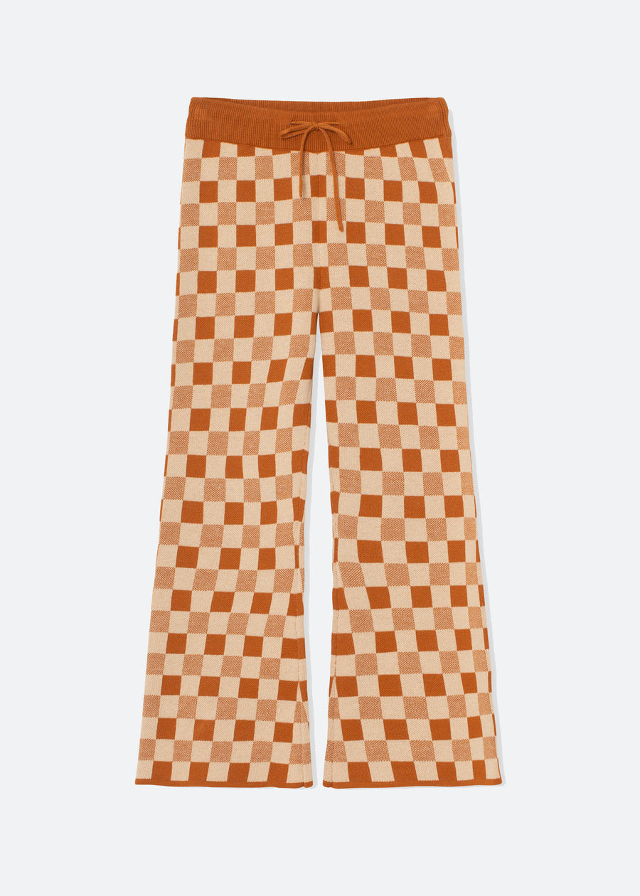 AMBER CHECK BELL BOTTOM KNIT PANT