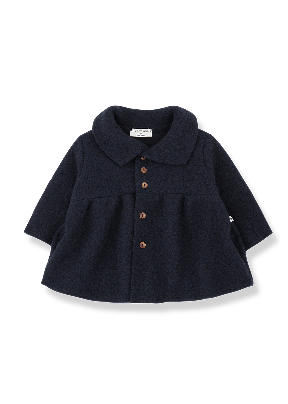 Navy blue coat with brown buttons on a white background