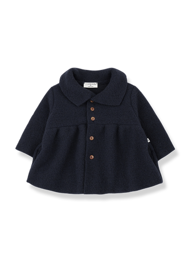 Navy blue coat with brown buttons on a white background