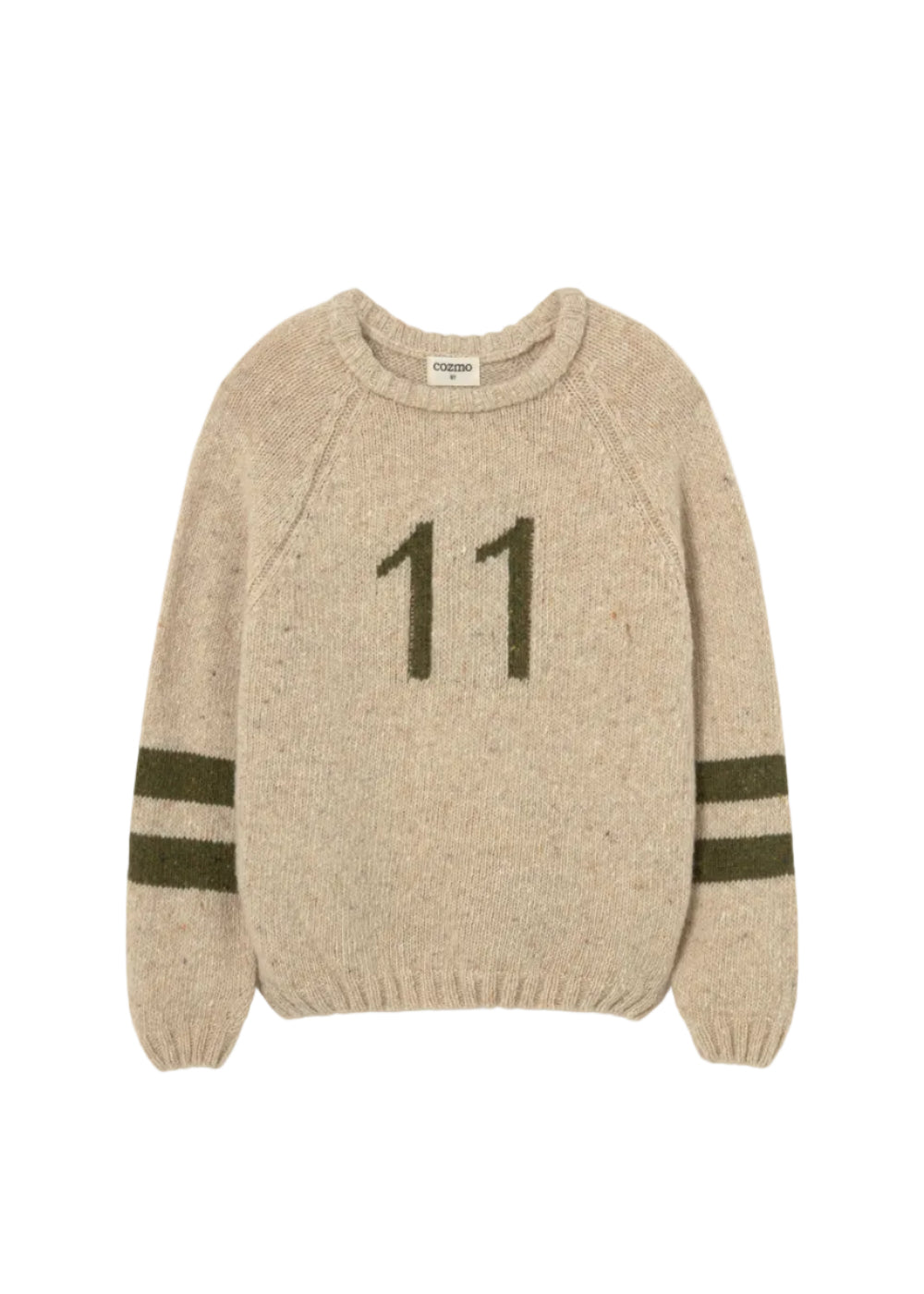 Beige sweater with number 11 on a light gray background