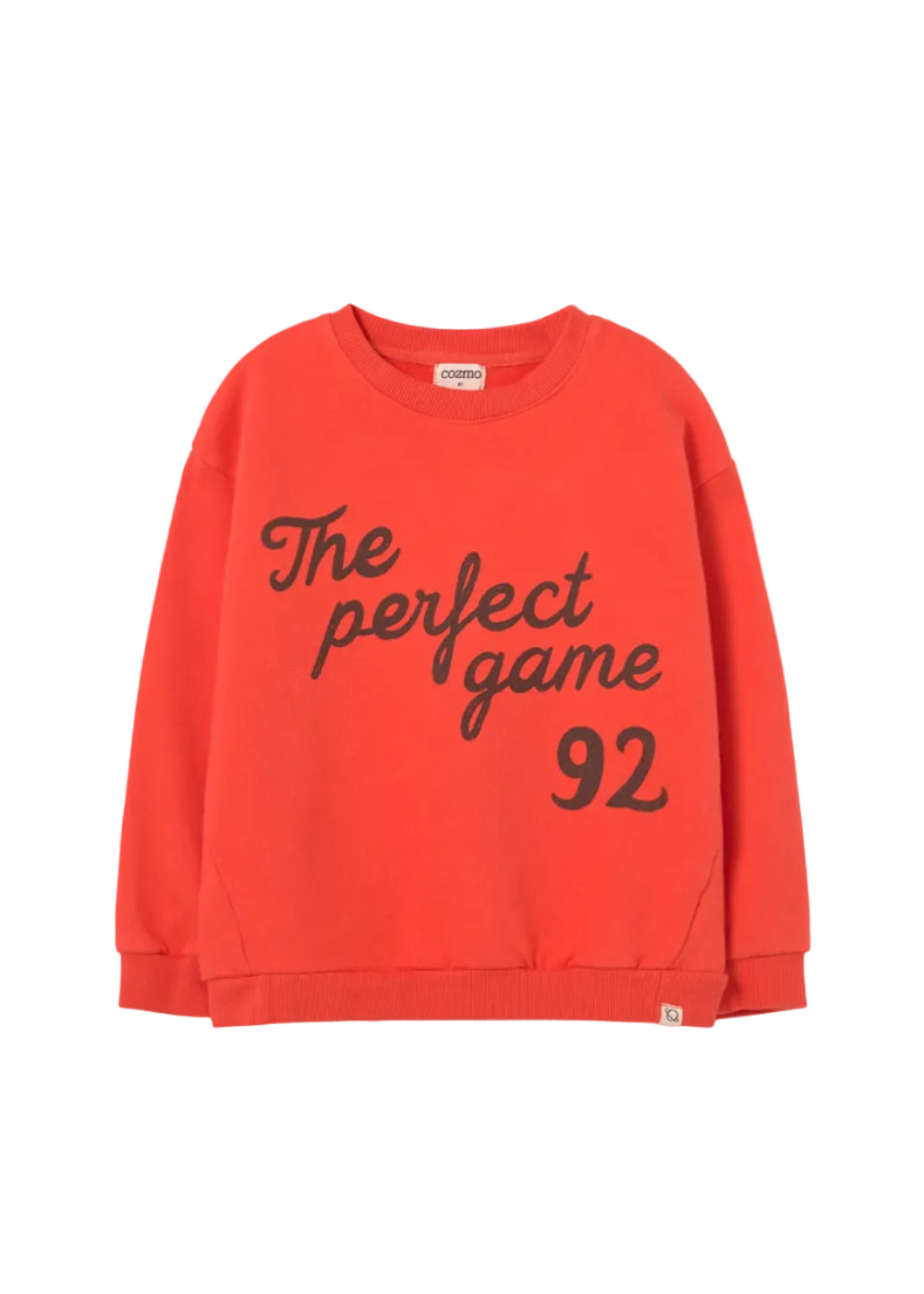 Red sweatshirt with 'The perfect game 92' text on a light gray background