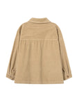 A beige corduroy jacket with a high ribbed collar, shown from the back against a light gray background.