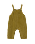 Green corduroy overalls on a white background