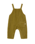 Green corduroy overalls on a white background