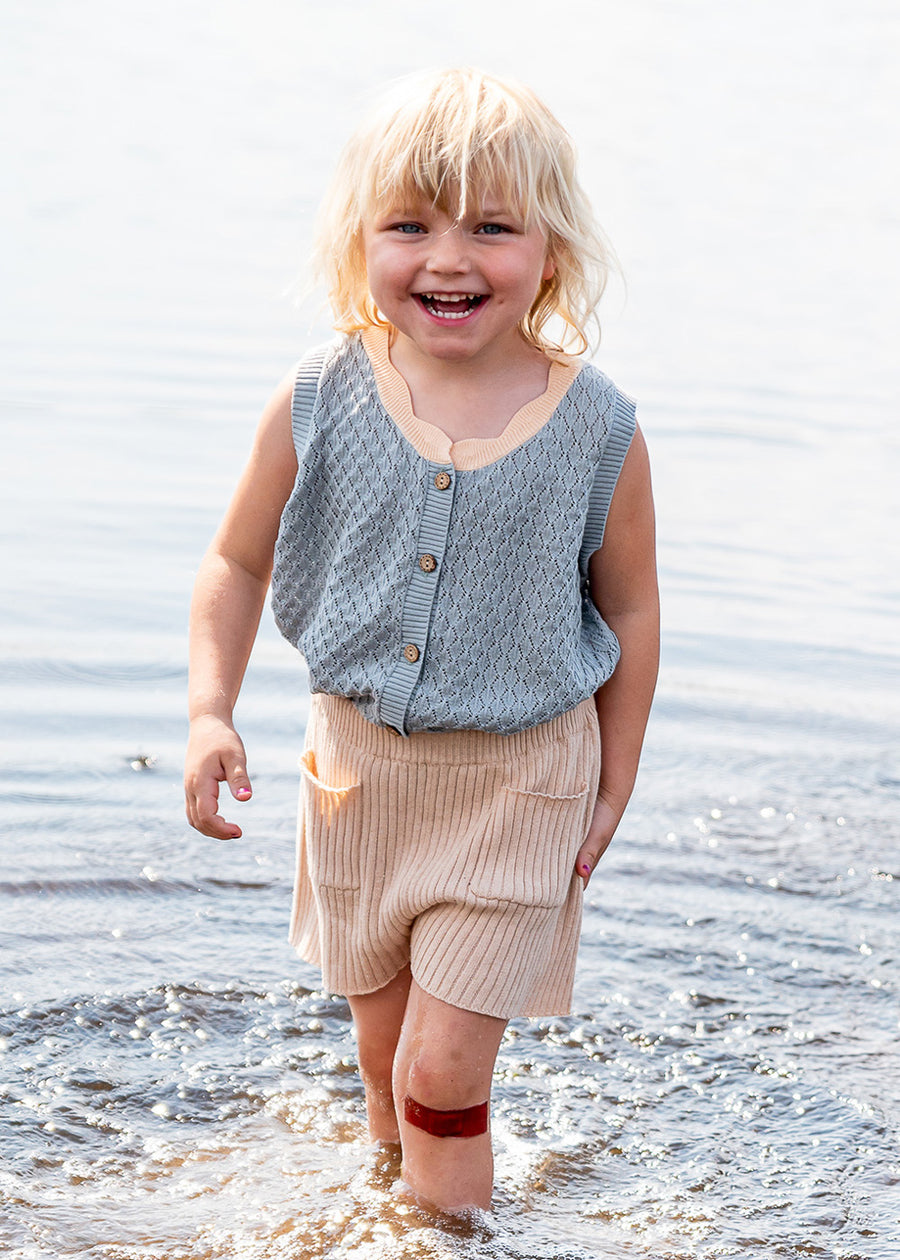 SHELL COLLAR KNIT VEST - LIGHT BLUE