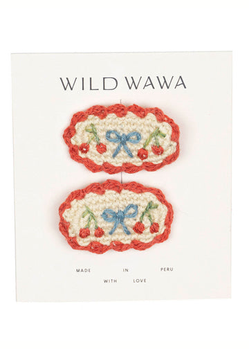 CHERRY RED CROCHET PAIR CLIPS