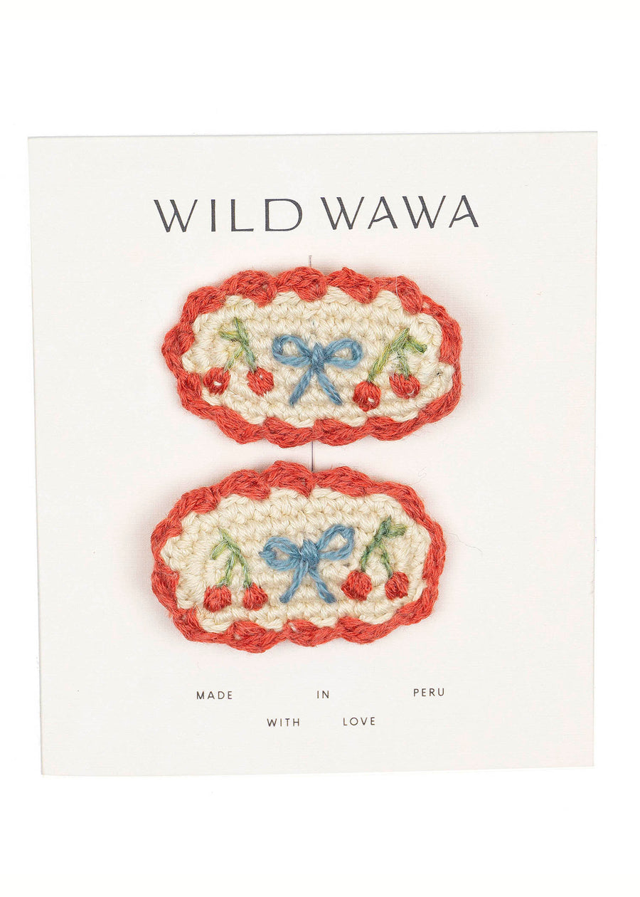 CHERRY RED CROCHET PAIR CLIPS