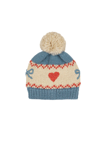 KNITTED POM BEANIE - TEAL