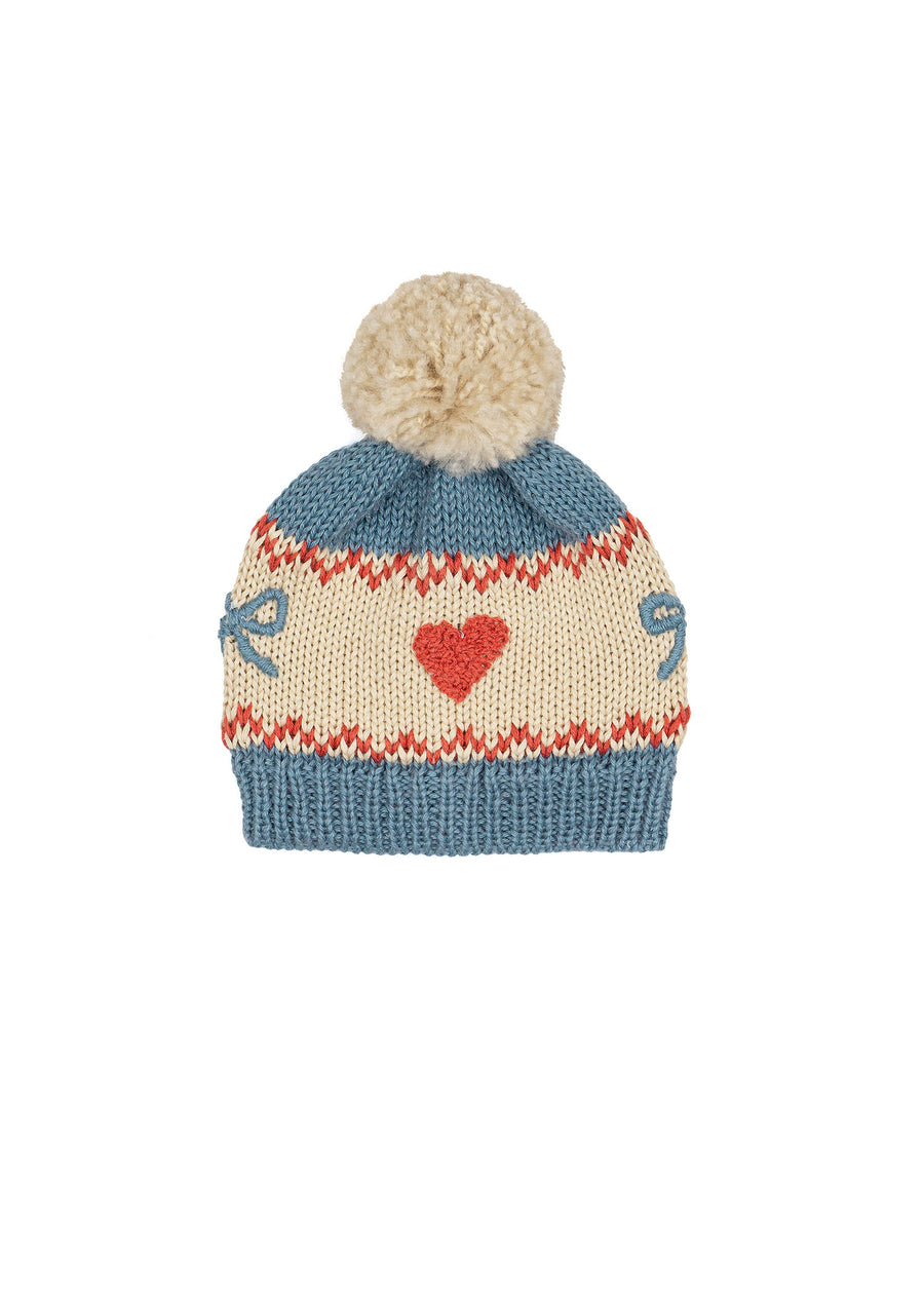 KNITTED POM BEANIE - TEAL