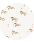 Round plate with horse illustrations on a white background
