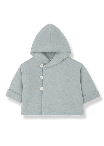 Gray hooded jacket with buttons on a white background
