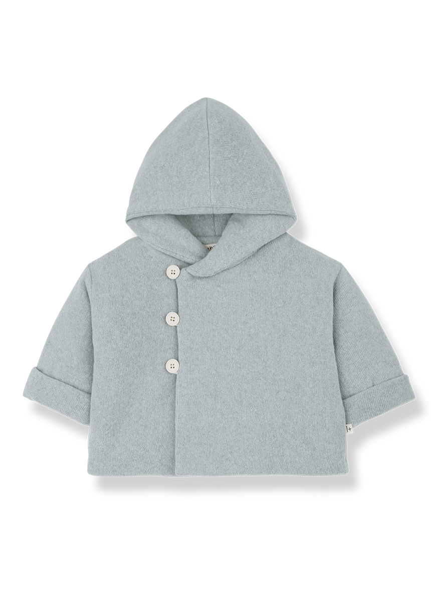Gray hooded jacket with buttons on a white background