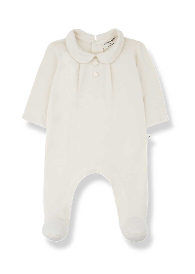 White baby onesie with a collar on a white background