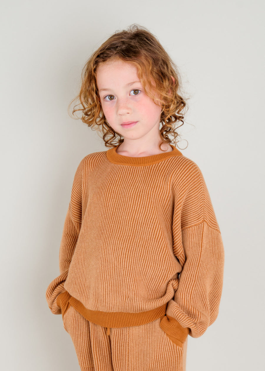 TWO TONE RIB KNIT SET - RUST
