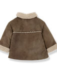 Brown children's coat with beige sherpa lining on a white background