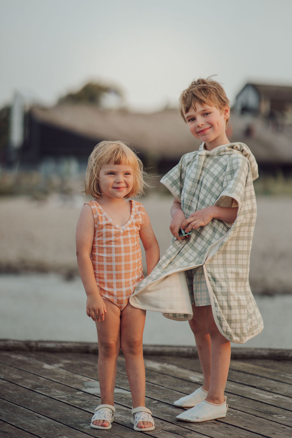 BATHING TOWEL PONCHO - FERN PLAID