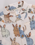 Fabric with rabbit illustrations on a light background