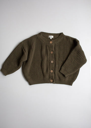 THE CHUNKY CARDIGAN - OLIVE