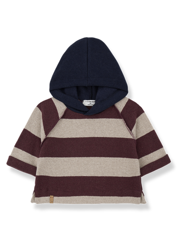 Children's striped hoodie with a hood on a white background