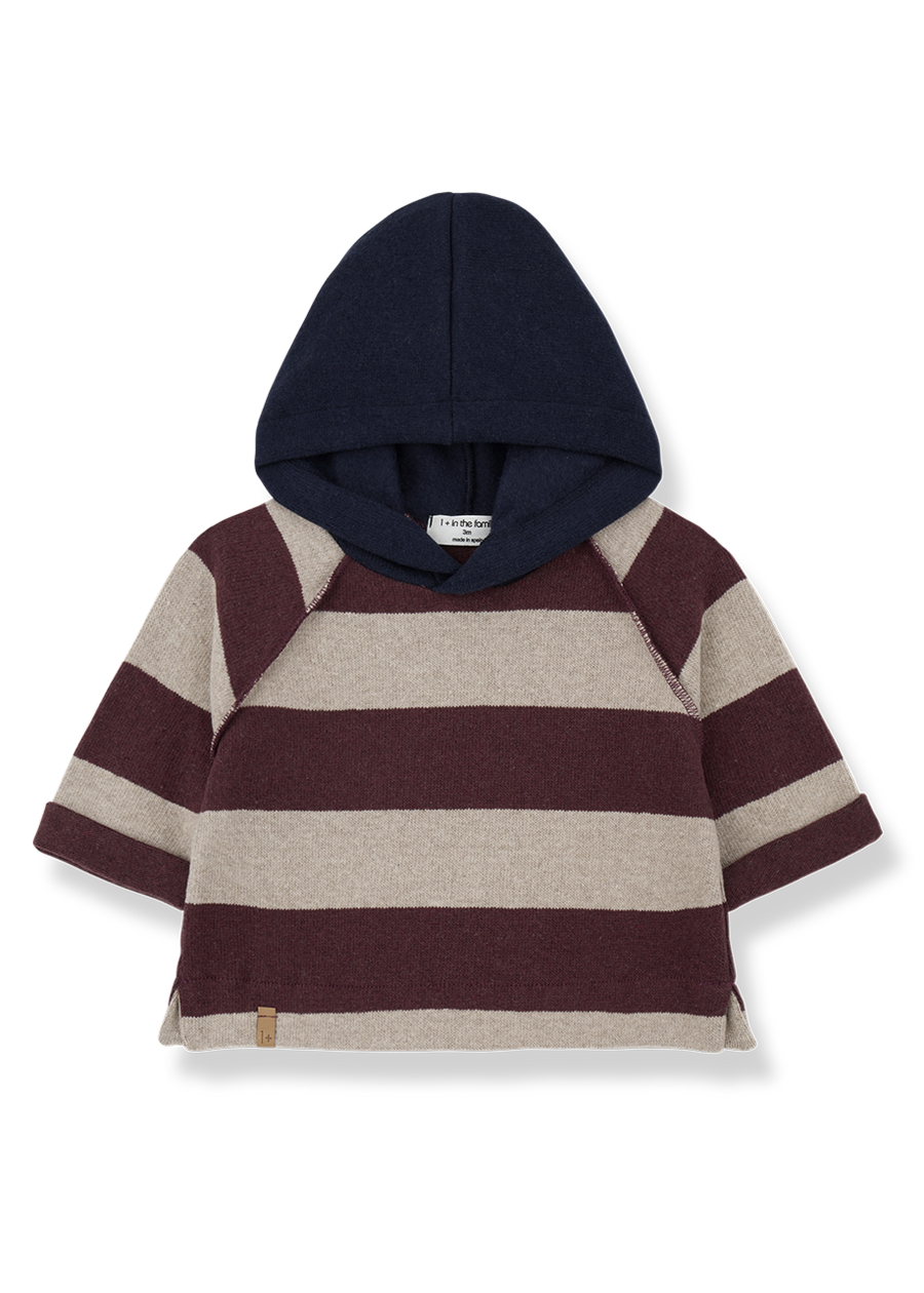 Children's striped hoodie with a hood on a white background