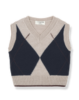 Two-tone argyle patterned sweater vest on a white background