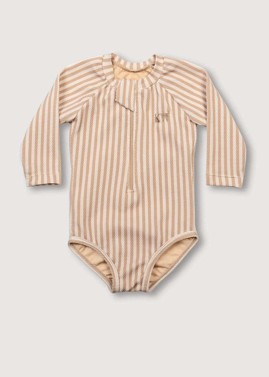 STRIPE RASHGUARD SWIMSUIT - HONEY